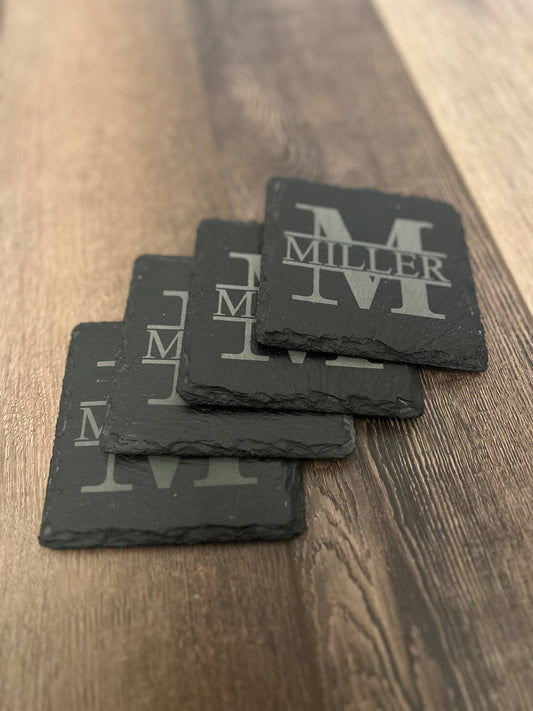 Monogrammed Slate Coasters, Set of 4